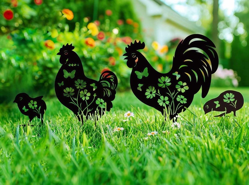 Doesen Metal Chicken Garden Decor for Outside, 4 Pcs Metal Chicken Yard Art, Decorative Garden Stakes Chicken Gifts for Chicken Lovers Woman/Man, Patio/Lawn Outdoor Chicken Decor, Chicken Garden Art - Image 3